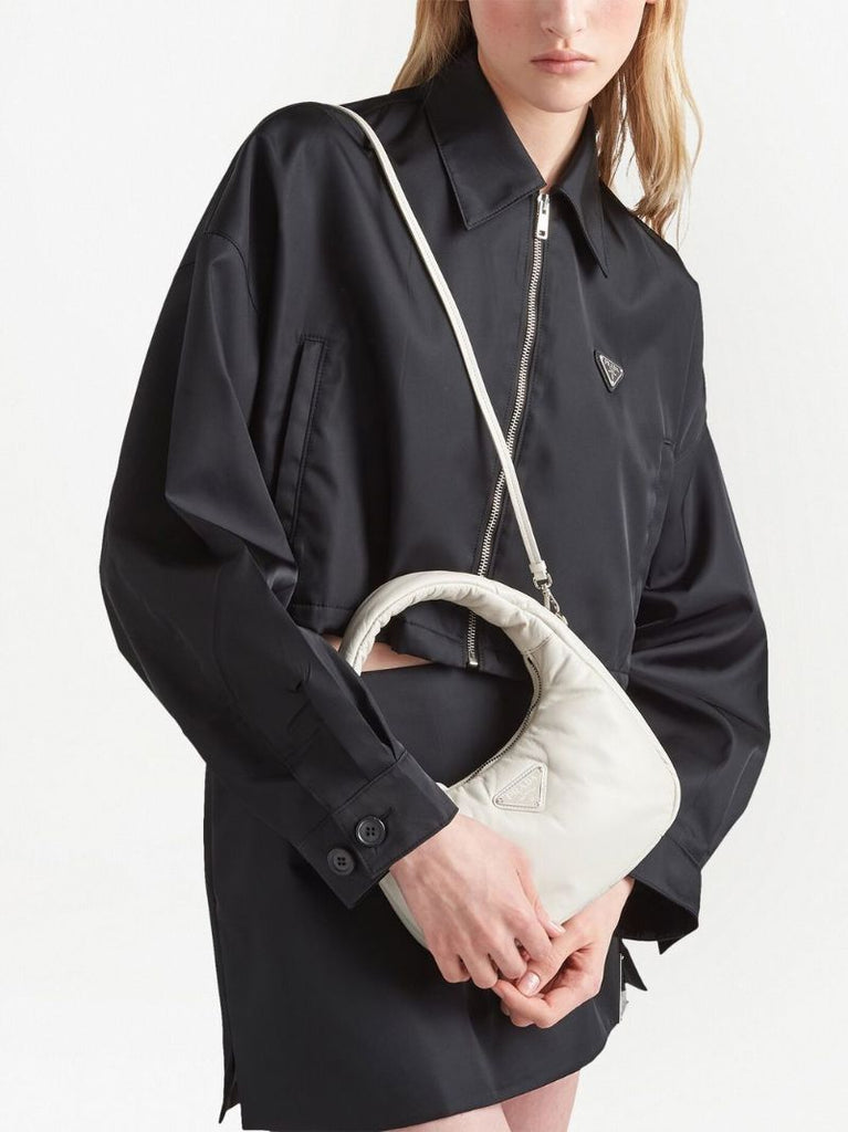 White Leather Padded Top Handle Bag
