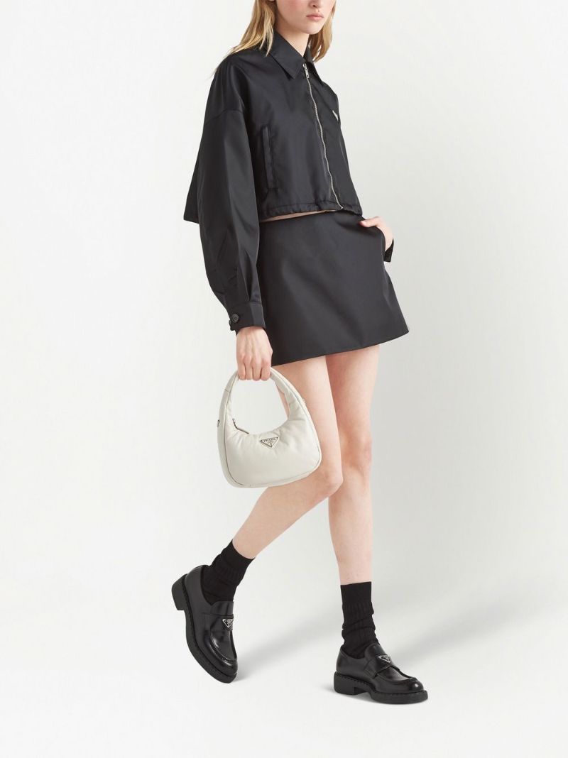 White Leather Padded Top Handle Bag