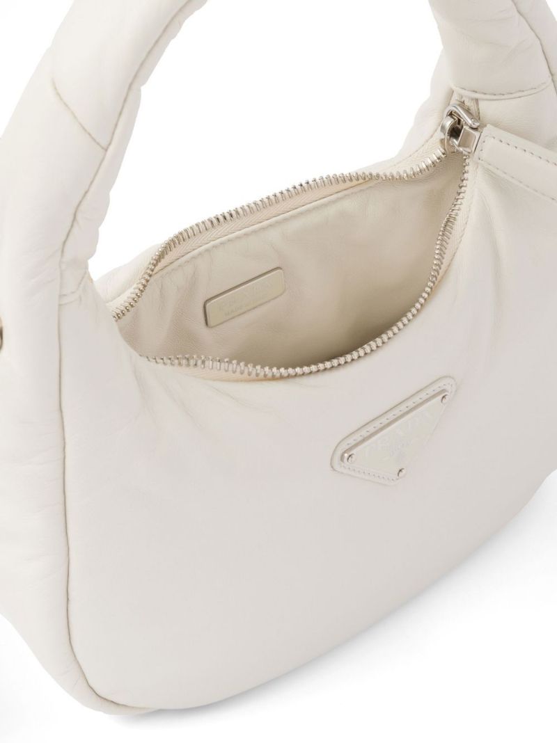 White Leather Padded Top Handle Bag