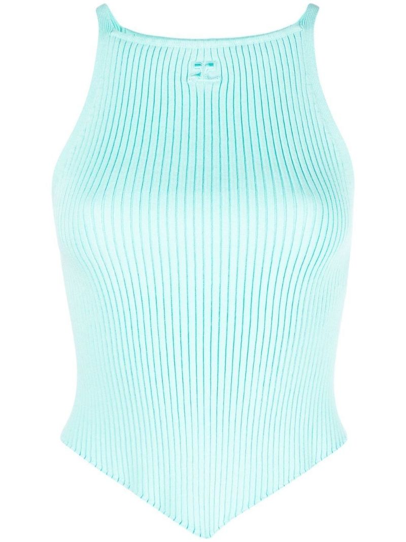Blue Logo Embroidered Ribbed Tank Top
