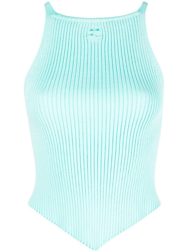 Blue Logo Embroidered Ribbed Tank Top