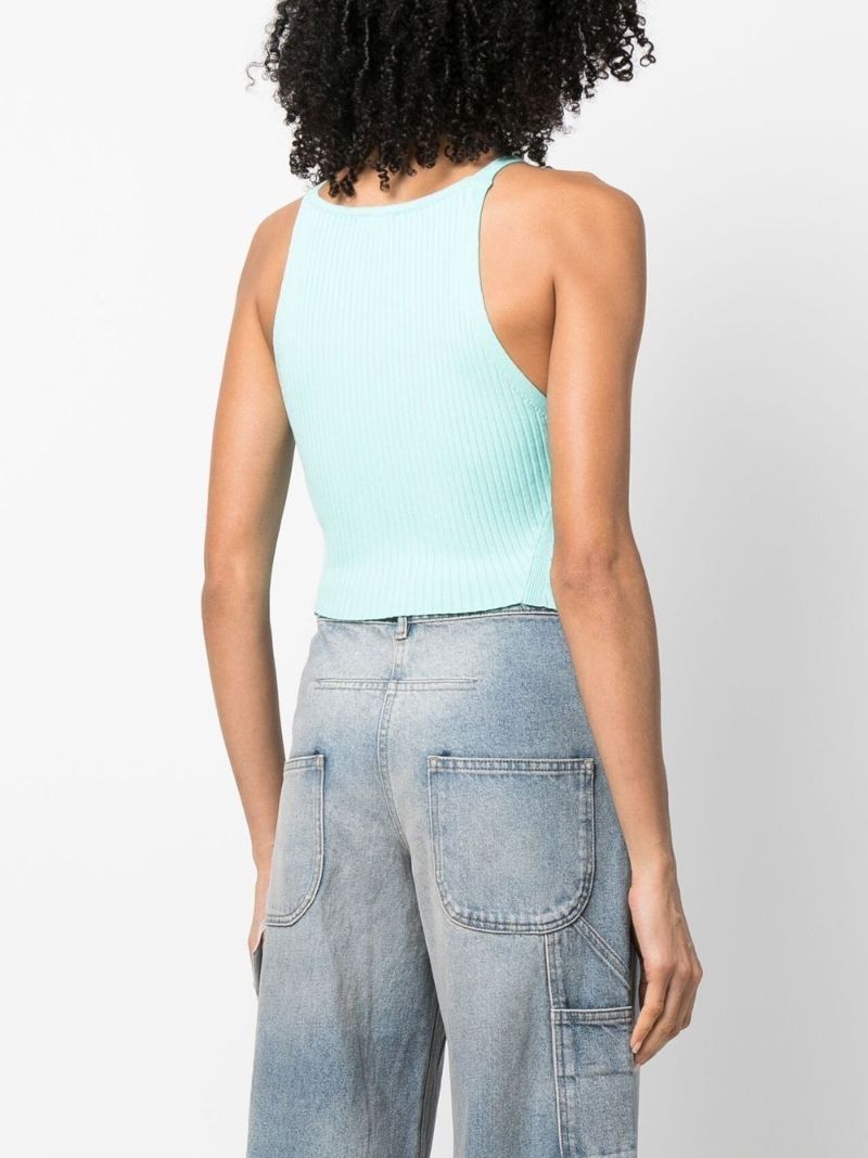 Blue Logo Embroidered Ribbed Tank Top