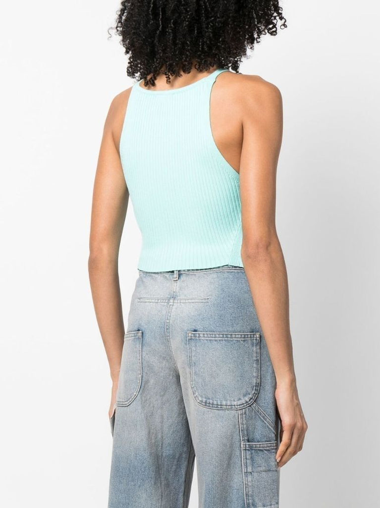 Blue Logo Embroidered Ribbed Tank Top