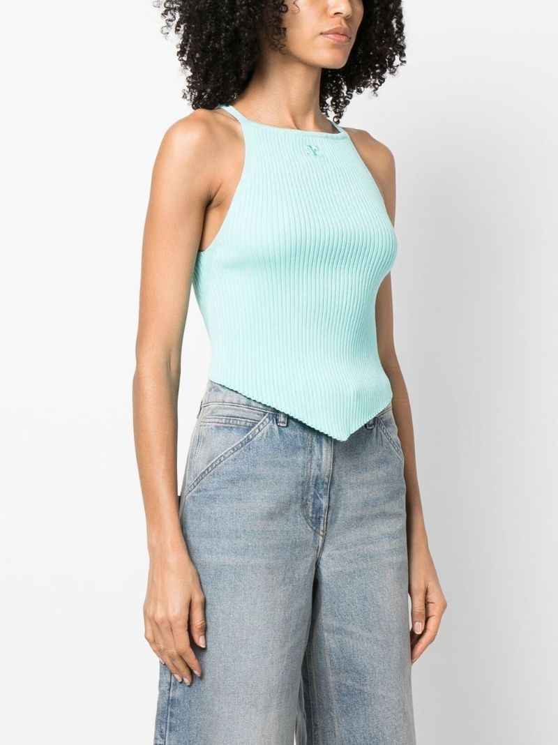Blue Logo Embroidered Ribbed Tank Top