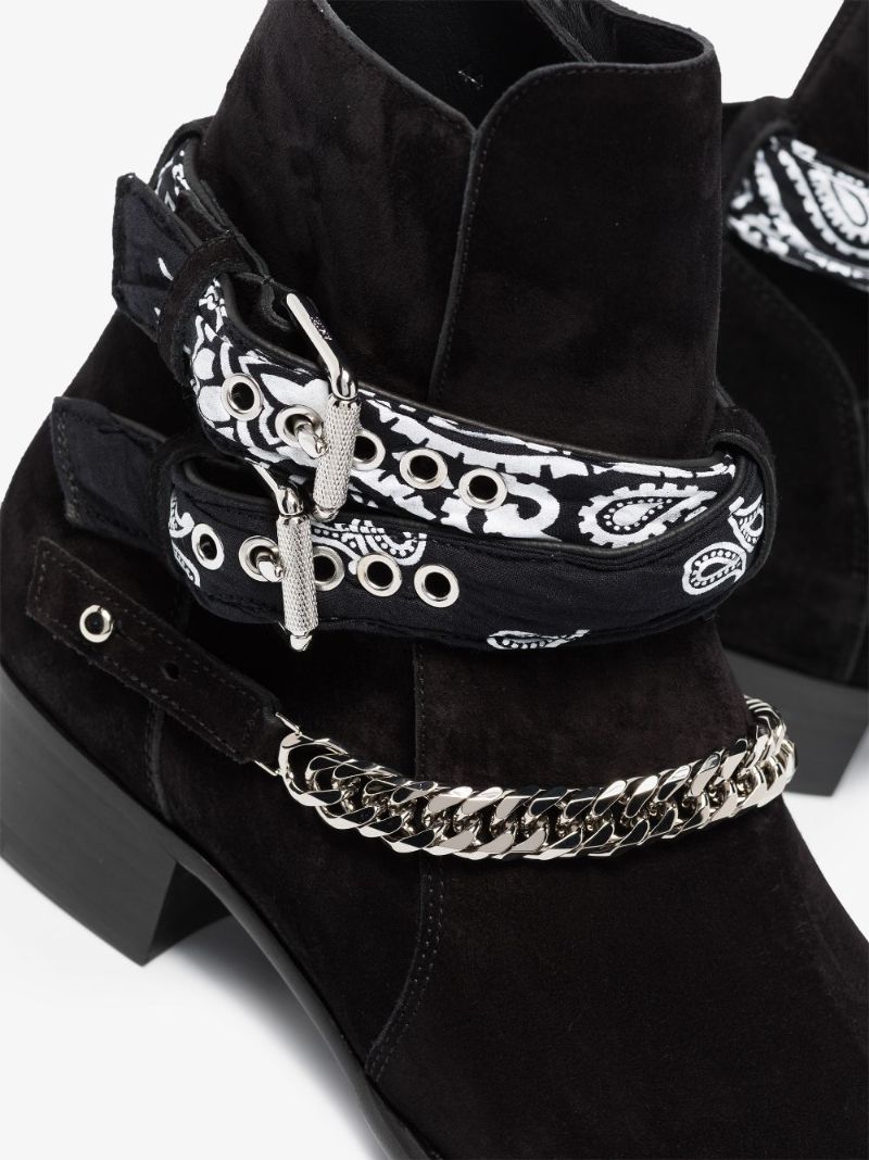 Black Bandana Buckle Suede Ankle Boots