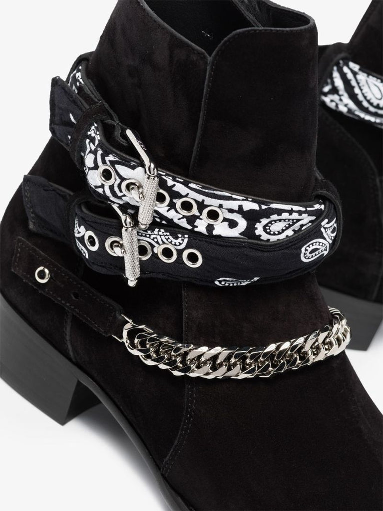 Black Bandana Buckle Suede Ankle Boots
