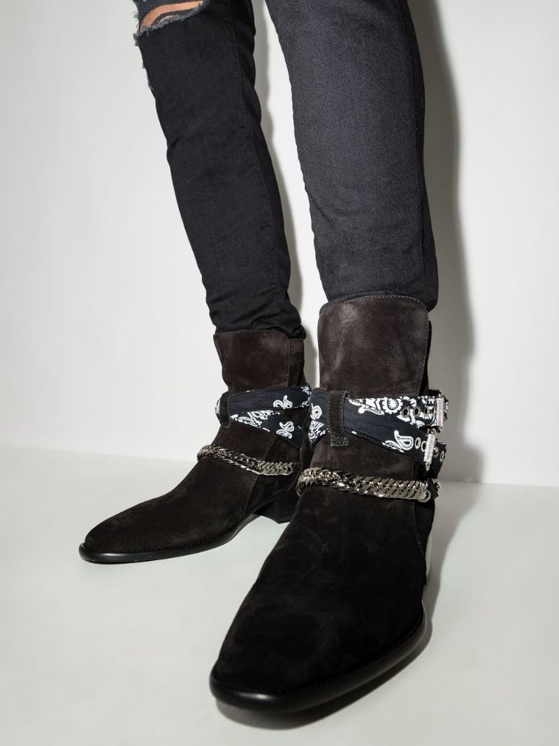 Black Bandana Buckle Suede Ankle Boots