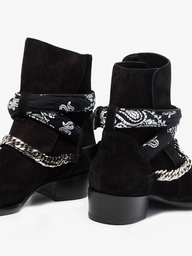 Black Bandana Buckle Suede Ankle Boots
