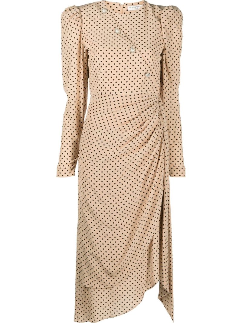 Neutral Polka Dot Silk Midi Dress