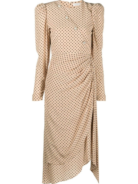 Neutral Polka Dot Silk Midi Dress