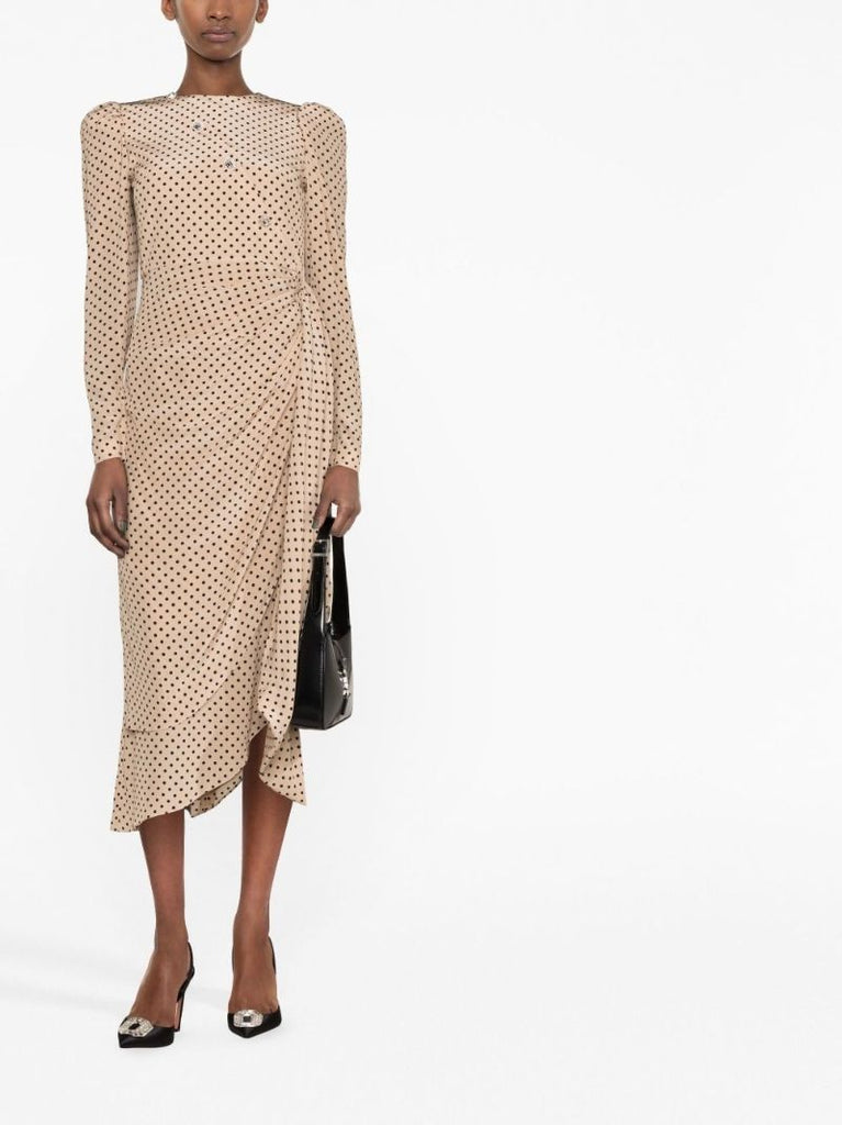 Neutral Polka Dot Silk Midi Dress