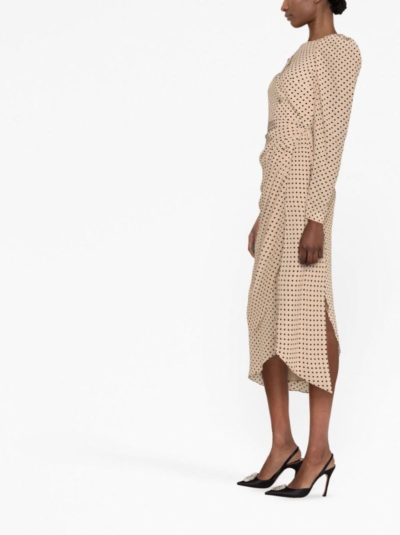 Neutral Polka Dot Silk Midi Dress