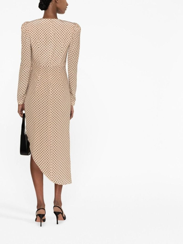 Neutral Polka Dot Silk Midi Dress