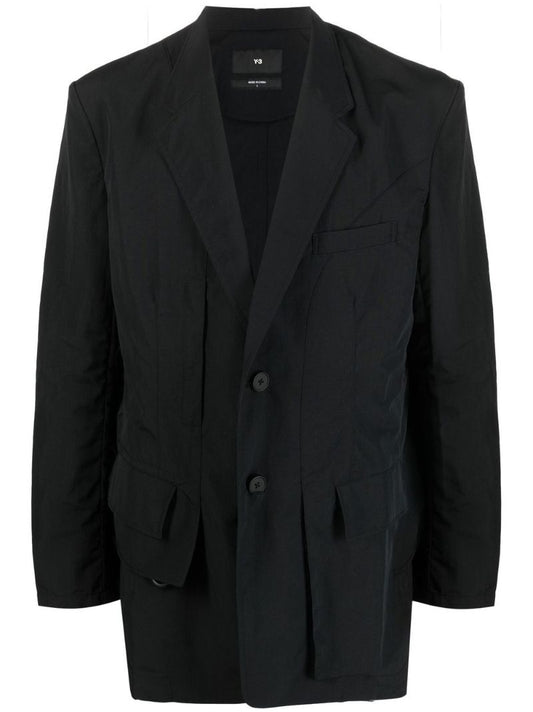 Black Crinkled Single-breasted Blazer