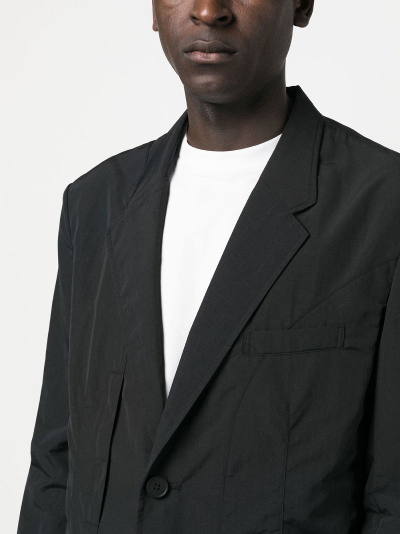 Black Crinkled Single-breasted Blazer