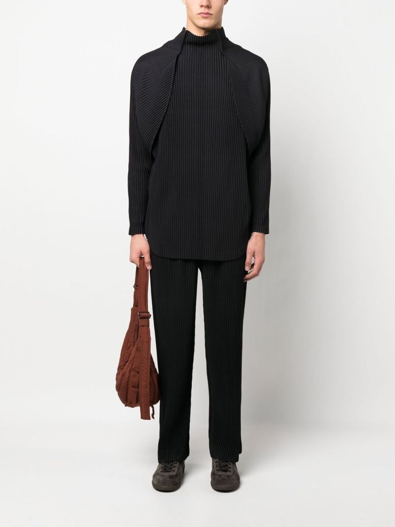 Black Stand Up Neck Micro Pleating Top