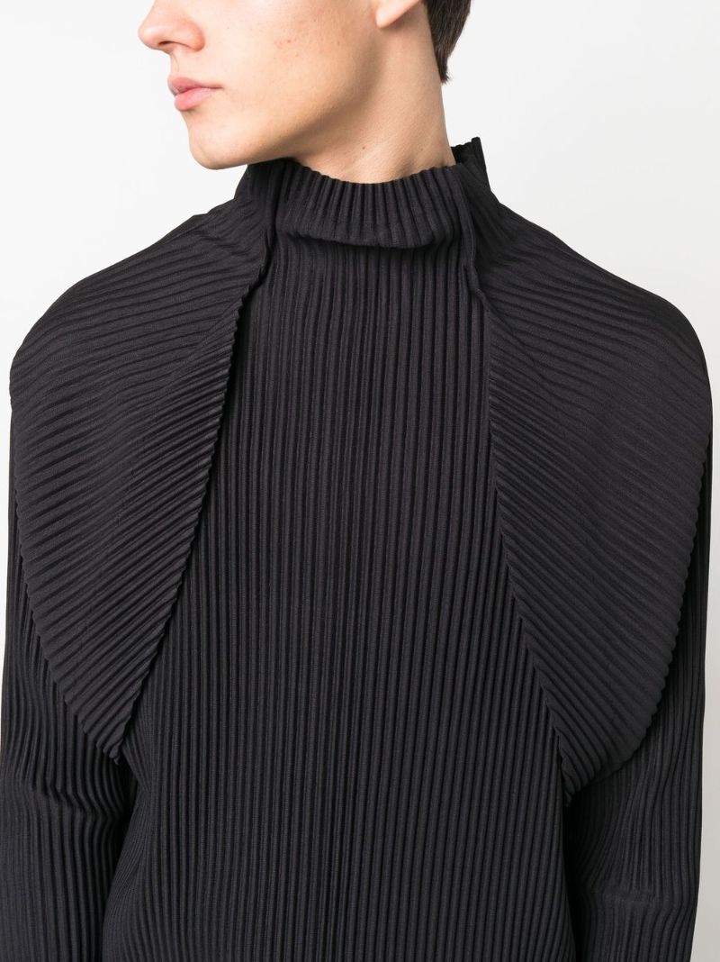 Black Stand Up Neck Micro Pleating Top