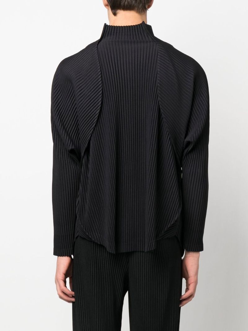 Black Stand Up Neck Micro Pleating Top