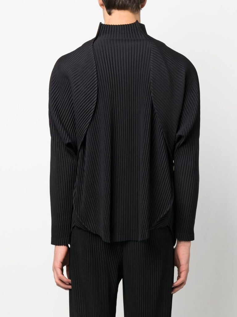 Black Stand Up Neck Micro Pleating Top