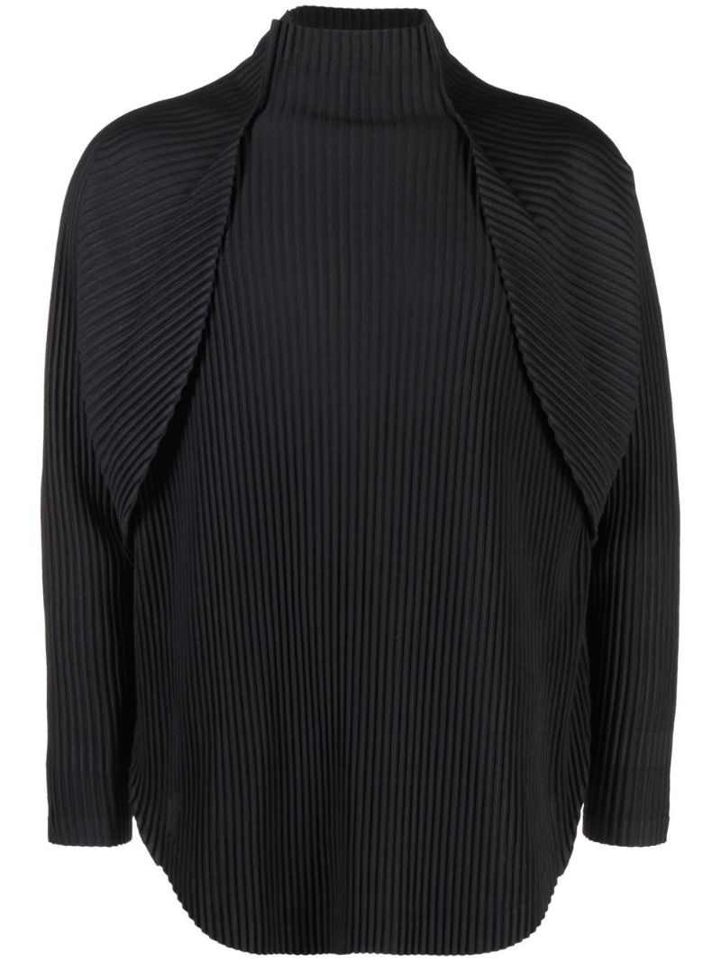 Black Stand Up Neck Micro Pleating Top