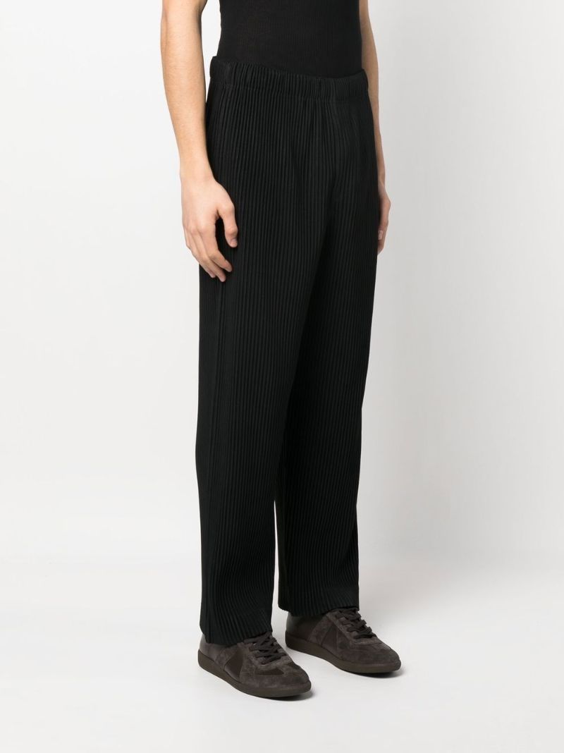 Black Pleated Straight-leg Trousers