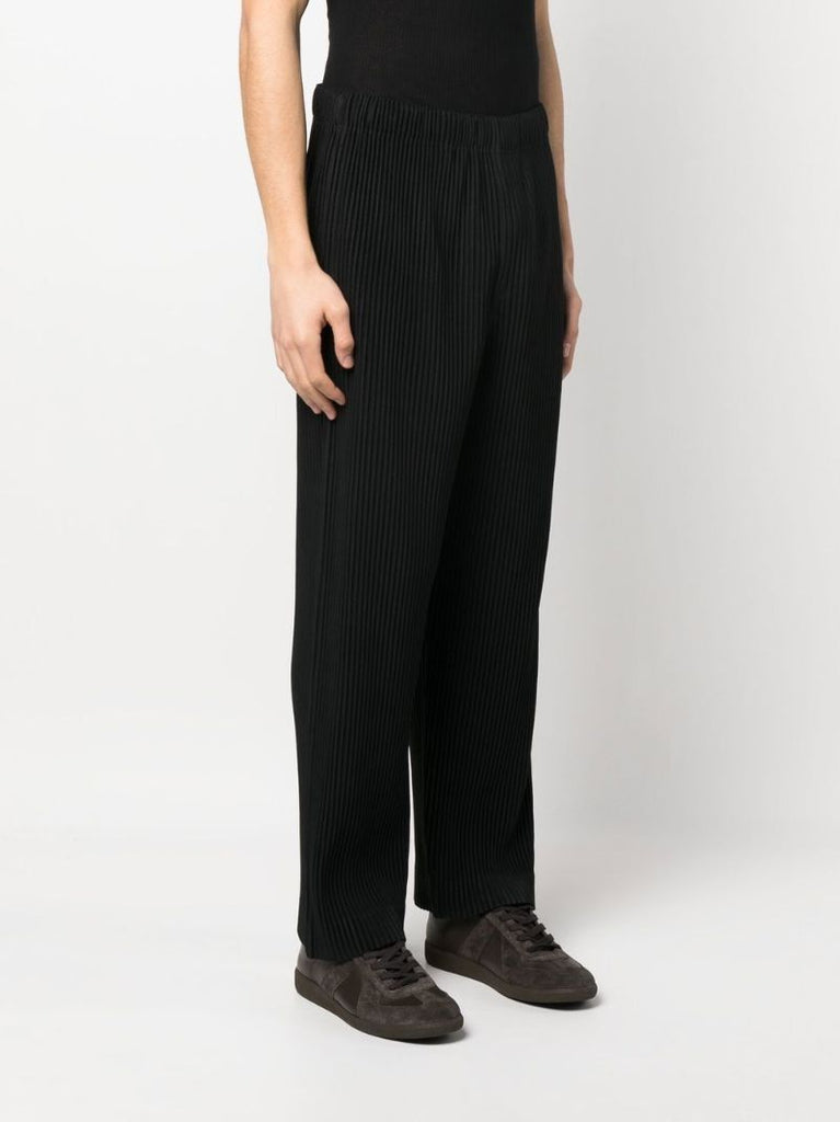 Black Pleated Straight-leg Trousers