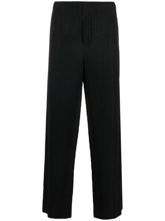 Black Pleated Straight-leg Trousers
