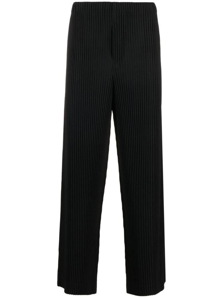 Black Pleated Straight-leg Trousers