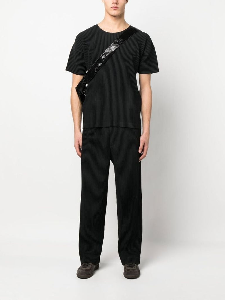 Black Pleated Straight-leg Trousers