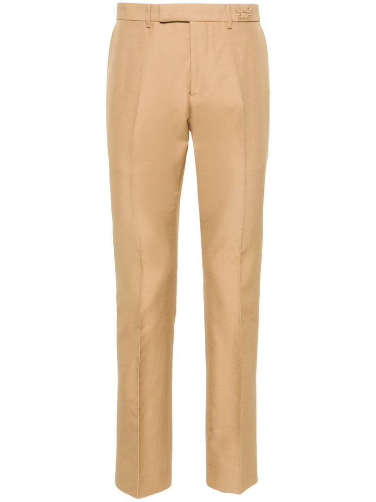 Beige Ankle-length Cotton Trousers