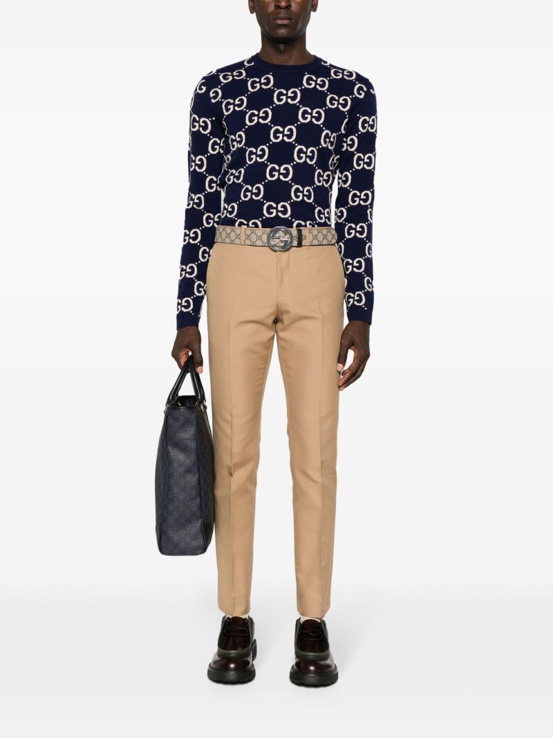 Beige Ankle-length Cotton Trousers