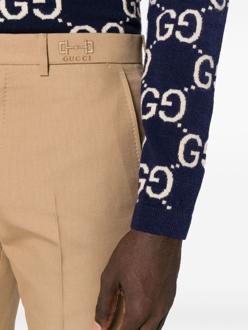 Beige Ankle-length Cotton Trousers