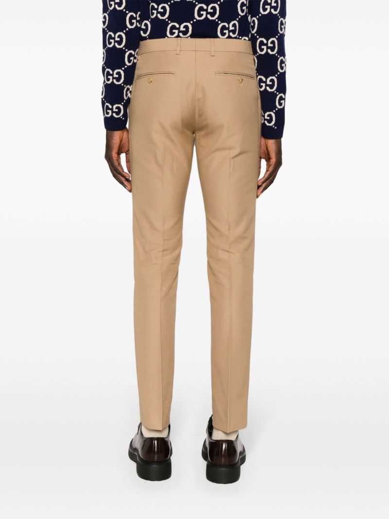 Beige Ankle-length Cotton Trousers