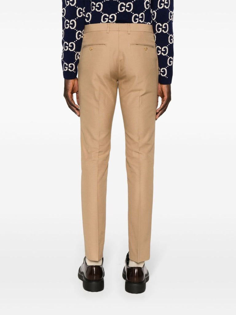 Beige Ankle-length Cotton Trousers