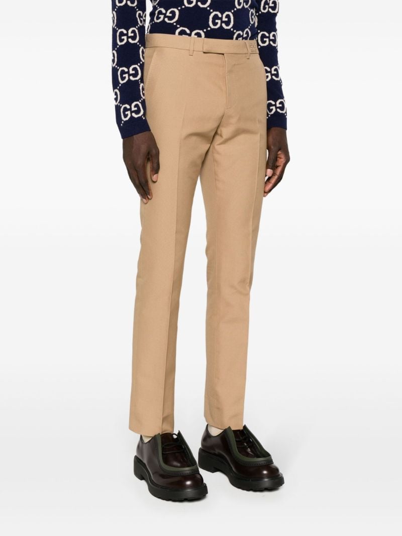 Beige Ankle-length Cotton Trousers