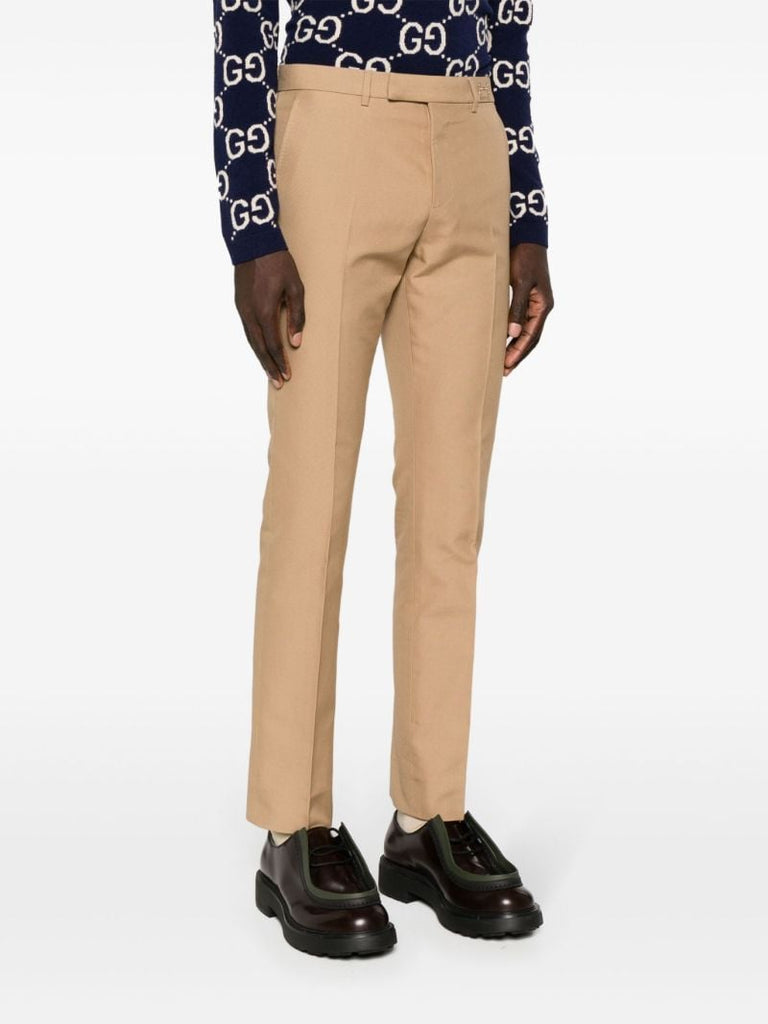Beige Ankle-length Cotton Trousers