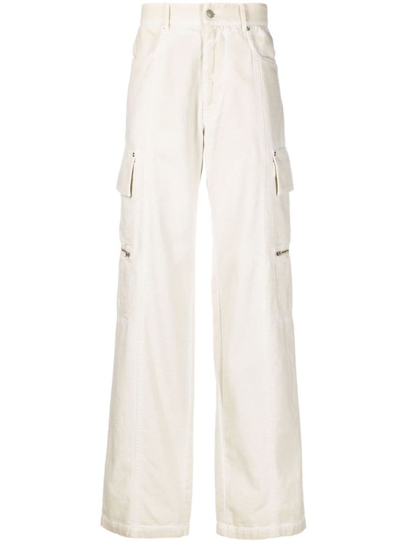 White Wide-leg Cotton Cargo Trousers