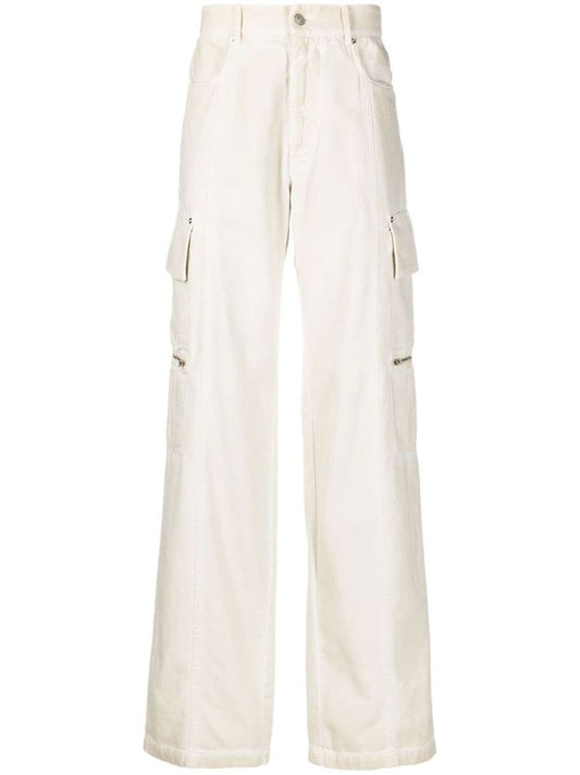 White Wide-leg Cotton Cargo Trousers