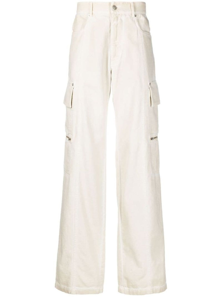White Wide-leg Cotton Cargo Trousers