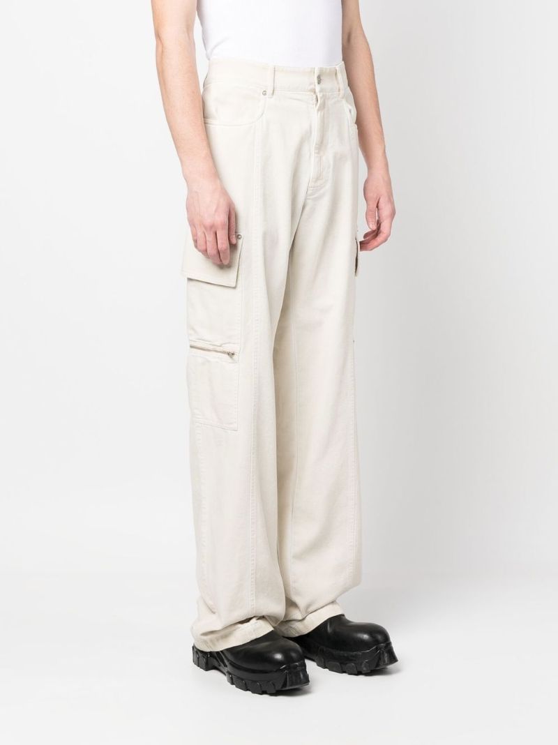 White Wide-leg Cotton Cargo Trousers