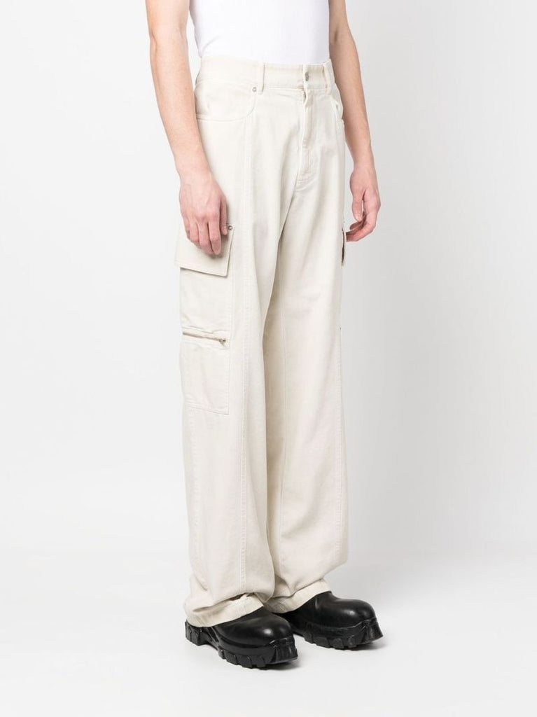 White Wide-leg Cotton Cargo Trousers