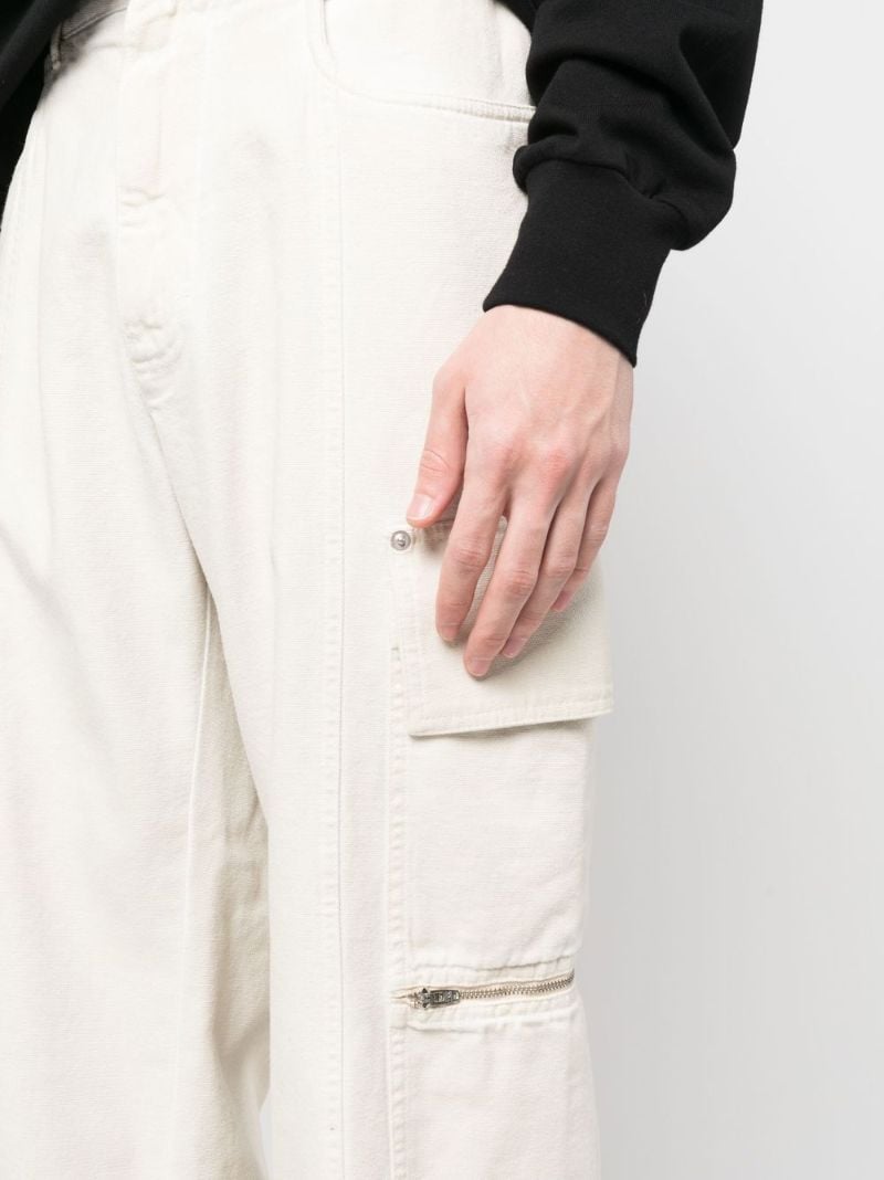 White Wide-leg Cotton Cargo Trousers