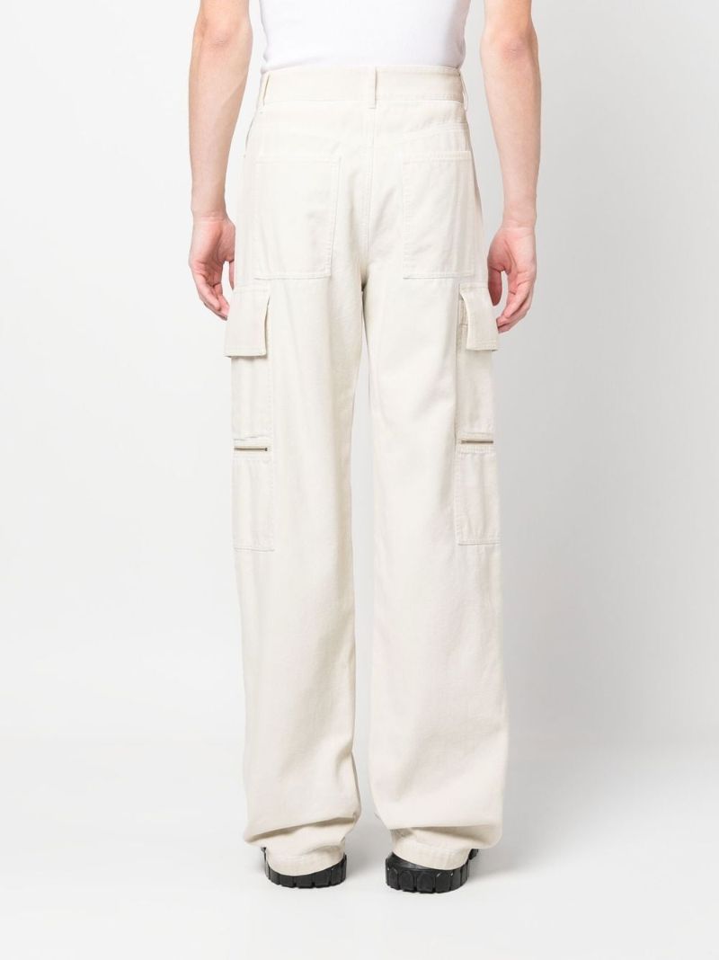 White Wide-leg Cotton Cargo Trousers