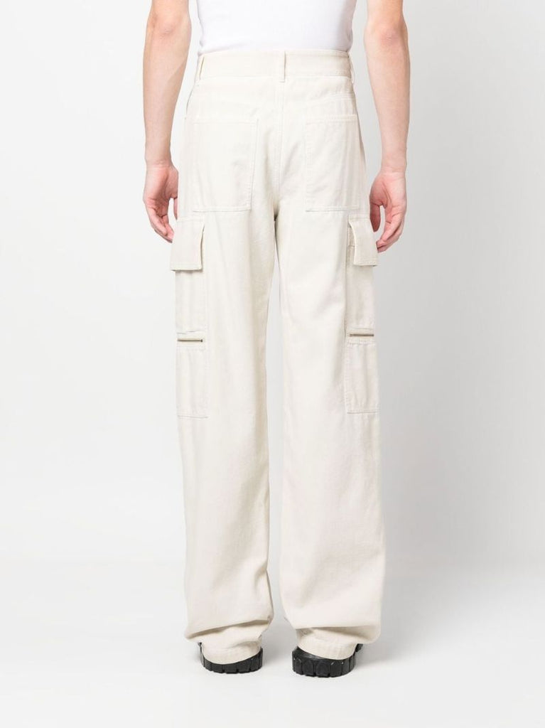 White Wide-leg Cotton Cargo Trousers