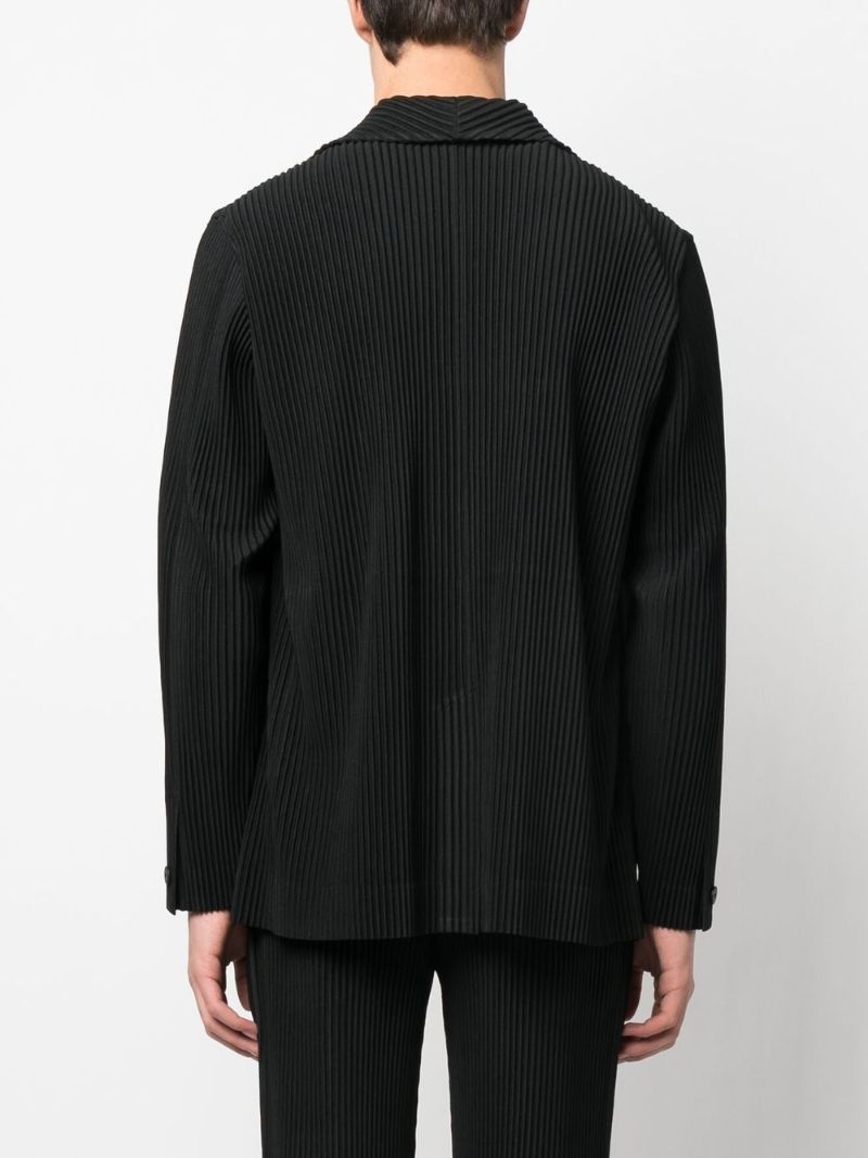 Black Pleated Single-breasted Blazer