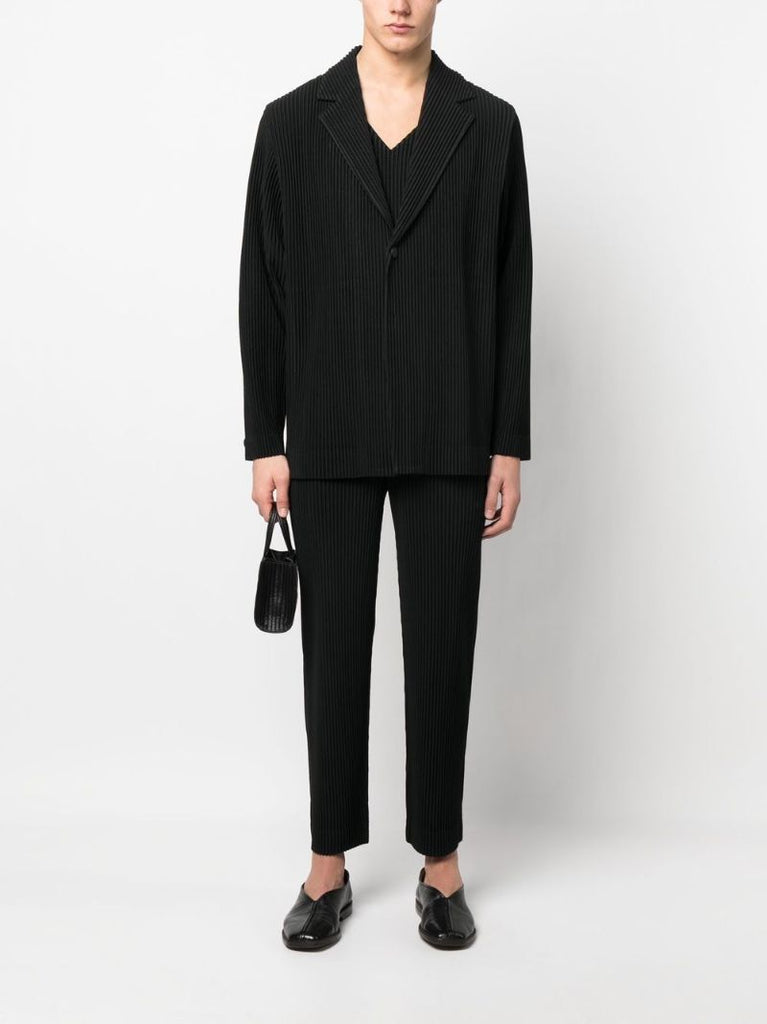 Black Pleated Single-breasted Blazer