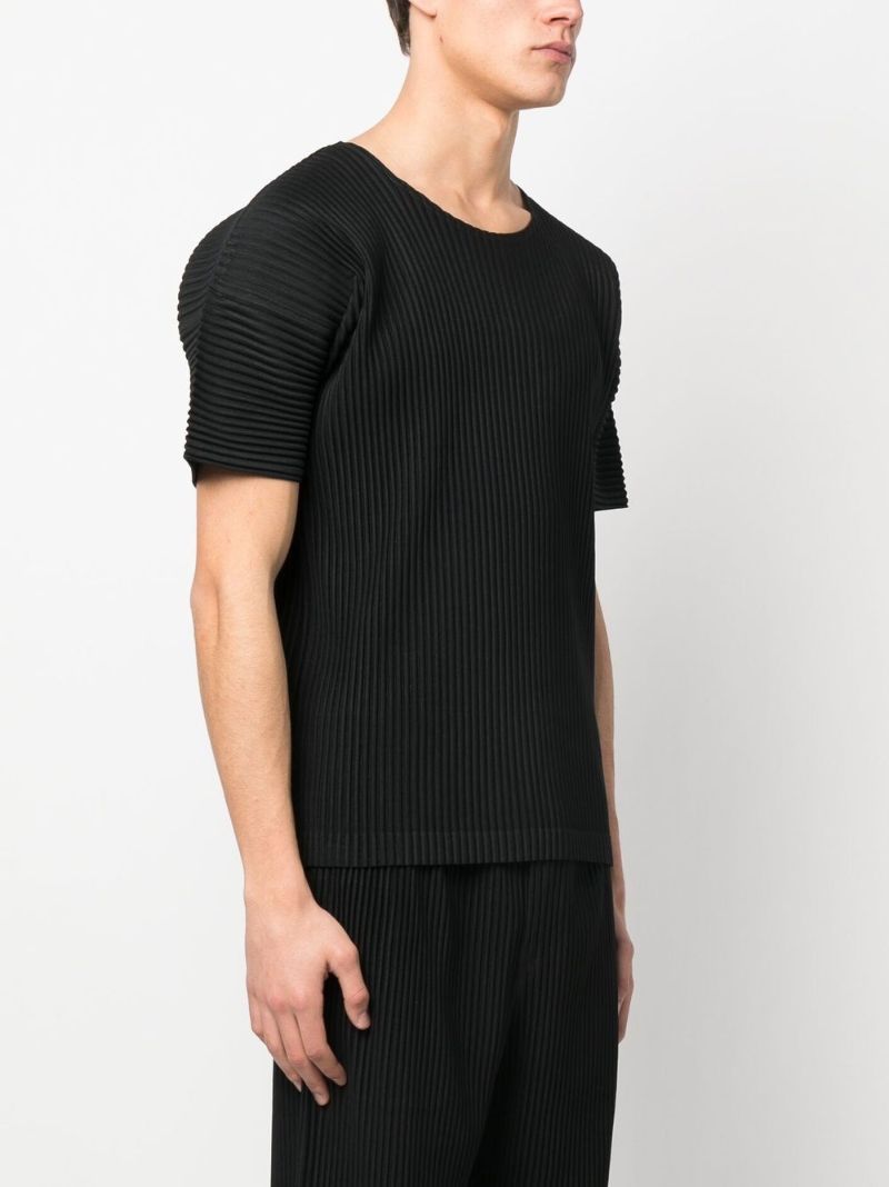 Black Pleated Short Sleeved T-shirt