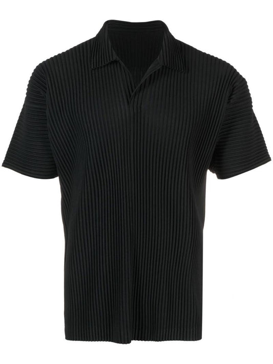 Black Pleated Short Sleeved Shirt