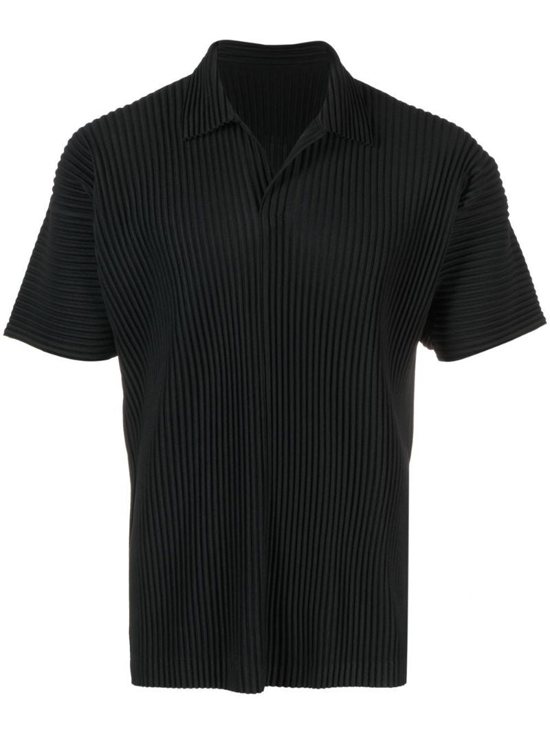 Black Pleated Short Sleeved Shirt