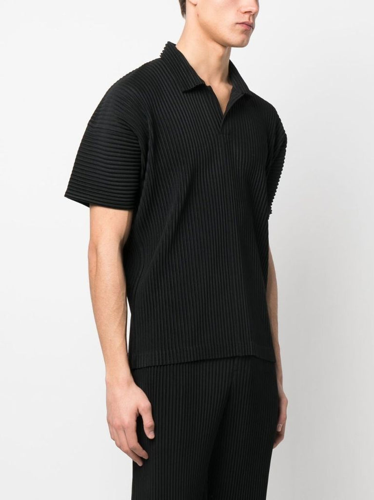 Black Pleated Short Sleeved Shirt